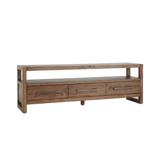 Jax 66 Inch Rustic Wood Entertainment Console, 3 Drawers, 1 Shelf, Brown By Casagear Home