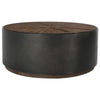 Jenny 39 Inch Wood Round Drum Coffee Table, Metal Panels, Black By Casagear Home