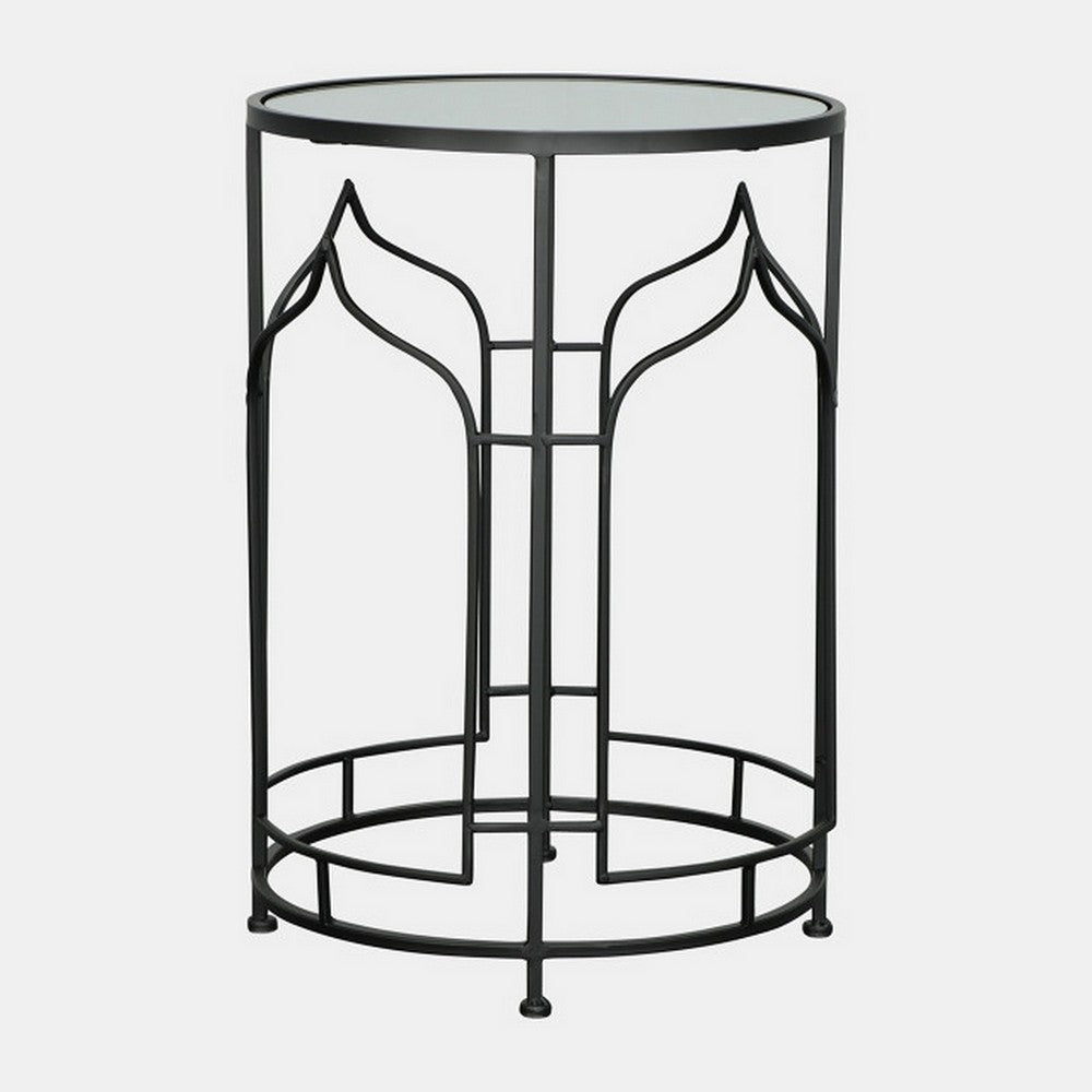 23 Inch Modern Side Table Glass Top Geometric Design Set of 2 Black By Casagear Home BM283534