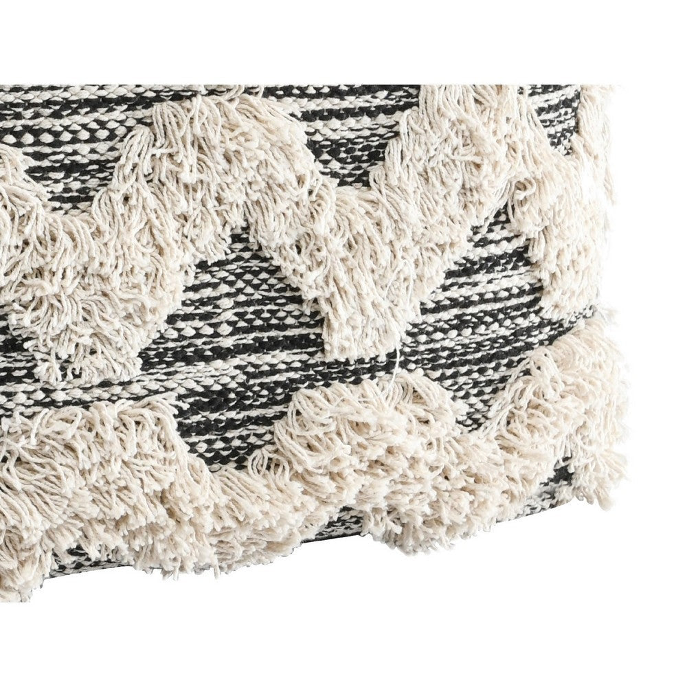 18 Inch Square Cube Accent Pouf Zig Zag Shag Woven Pattern Black White By Casagear Home BM283646