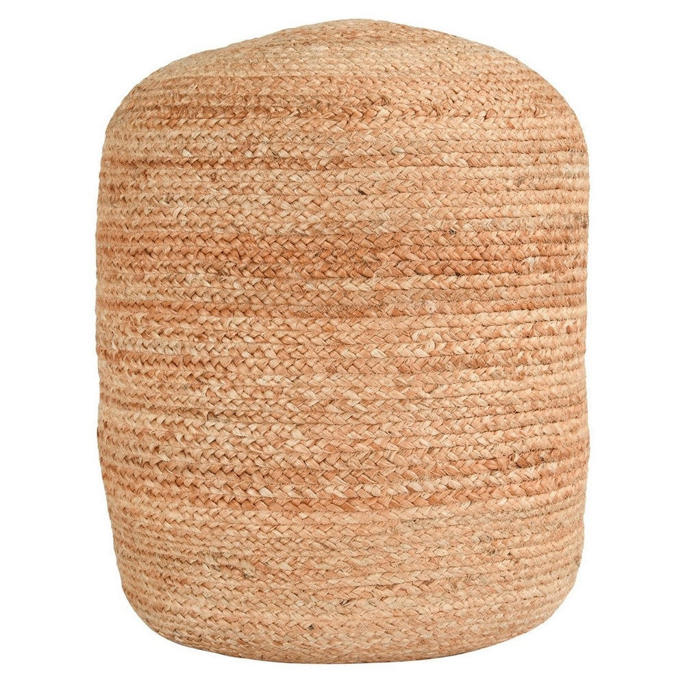 Round Accent Pouf | 18" | Soft Braided Jute Design | Natural Cream Orange