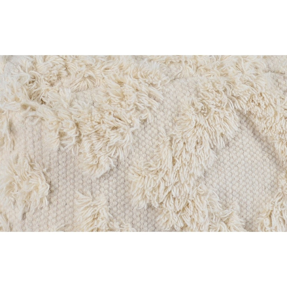 24 Inch Cotton Accent Pouf Handwoven Textured Geometric Shag Off White By Casagear Home BM283648