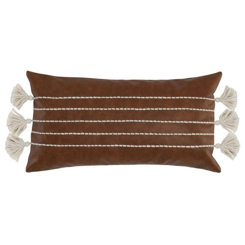 Karen Lumbar Throw Pillow | 14 x 26 | Tassels | Dark Brown with White Stripes