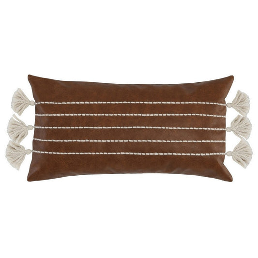 Karen Lumbar Throw Pillow | 14 x 26 | Tassels | Dark Brown with White Stripes
