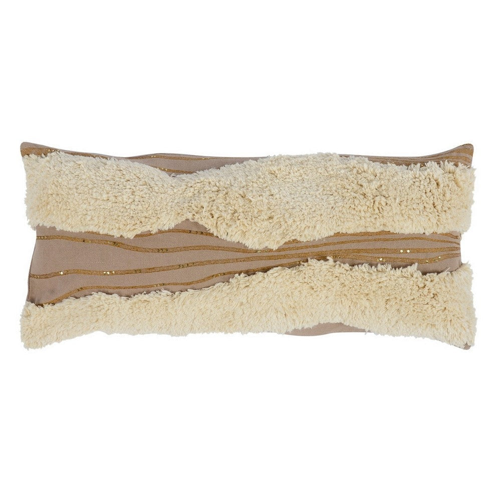 16 x 36 Rectangular Cotton Accent Throw Pillow, Shaggy Textured, Brown By Casagear Home