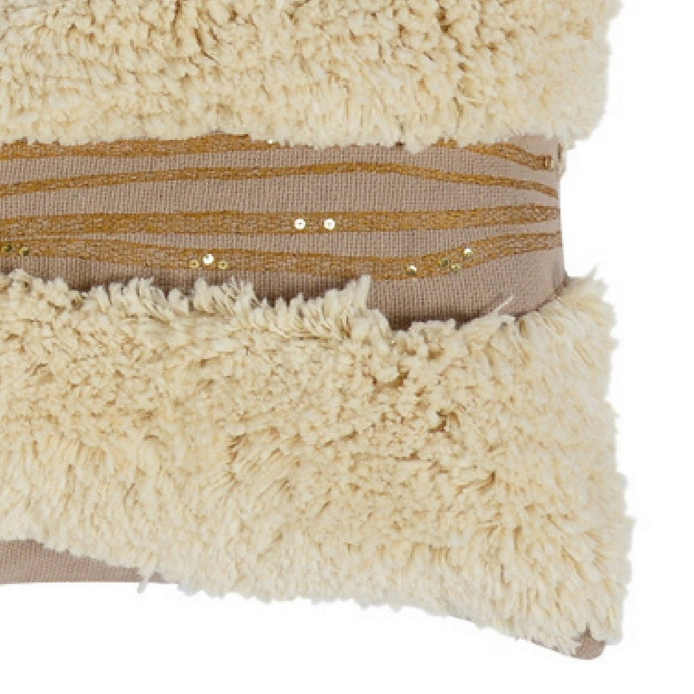 16 x 36 Rectangular Cotton Accent Throw Pillow Shaggy Textured Brown By Casagear Home BM283660