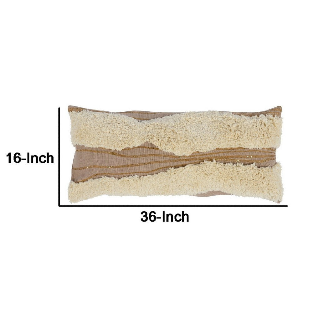 16 x 36 Rectangular Cotton Accent Throw Pillow Shaggy Textured Brown By Casagear Home BM283660