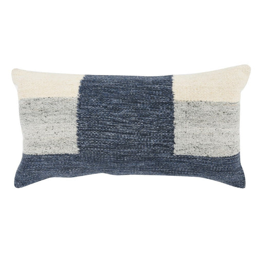 Lumbar Accent Throw Pillow | 14 x 26 | Color Block Pattern | Blue Gray White