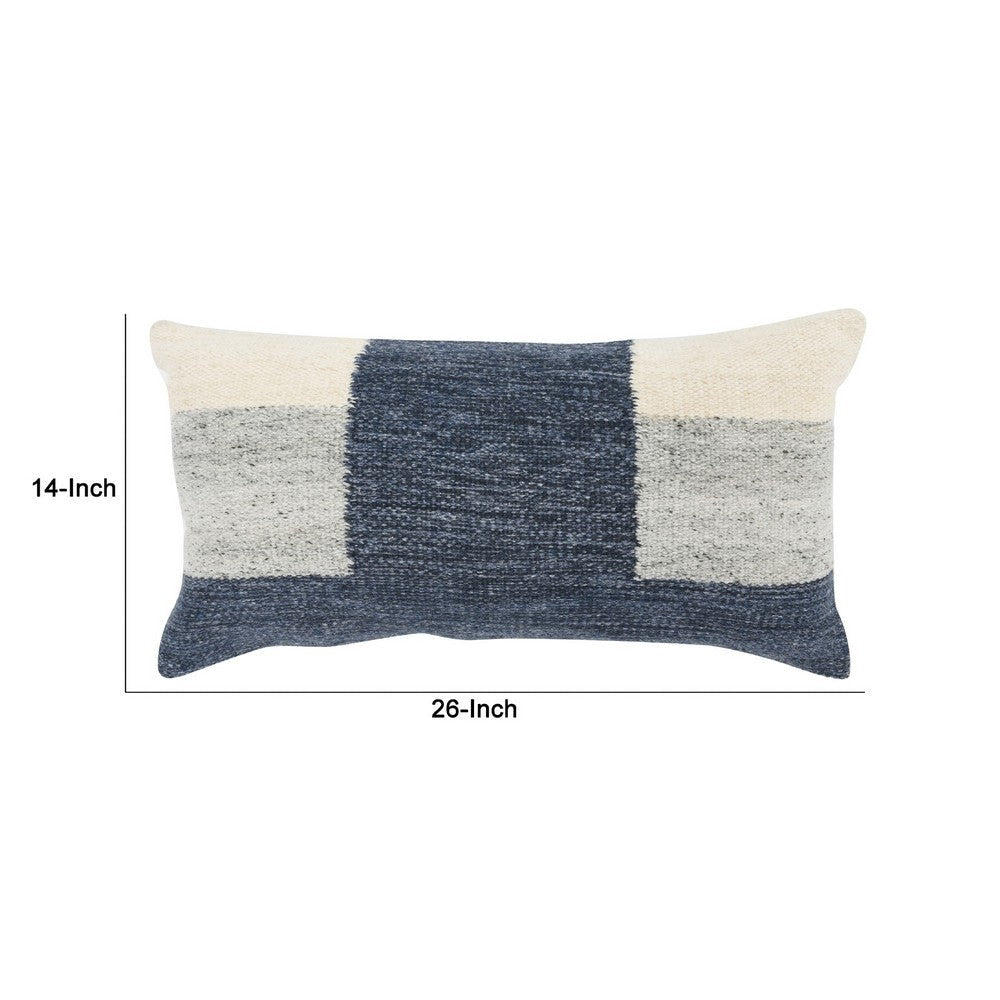 14 x 26 Lumbar Accent Throw Pillow Color Block Pattern Blue Gray White By Casagear Home BM283666