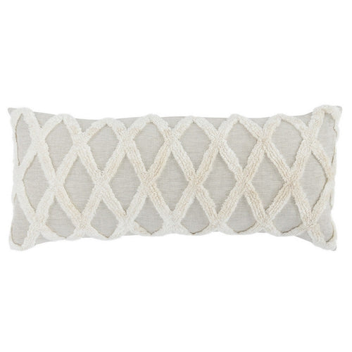 Lumbar Linen Accent Throw Pillow | 16 x 36 | Tufted Diamonds | Ivory White