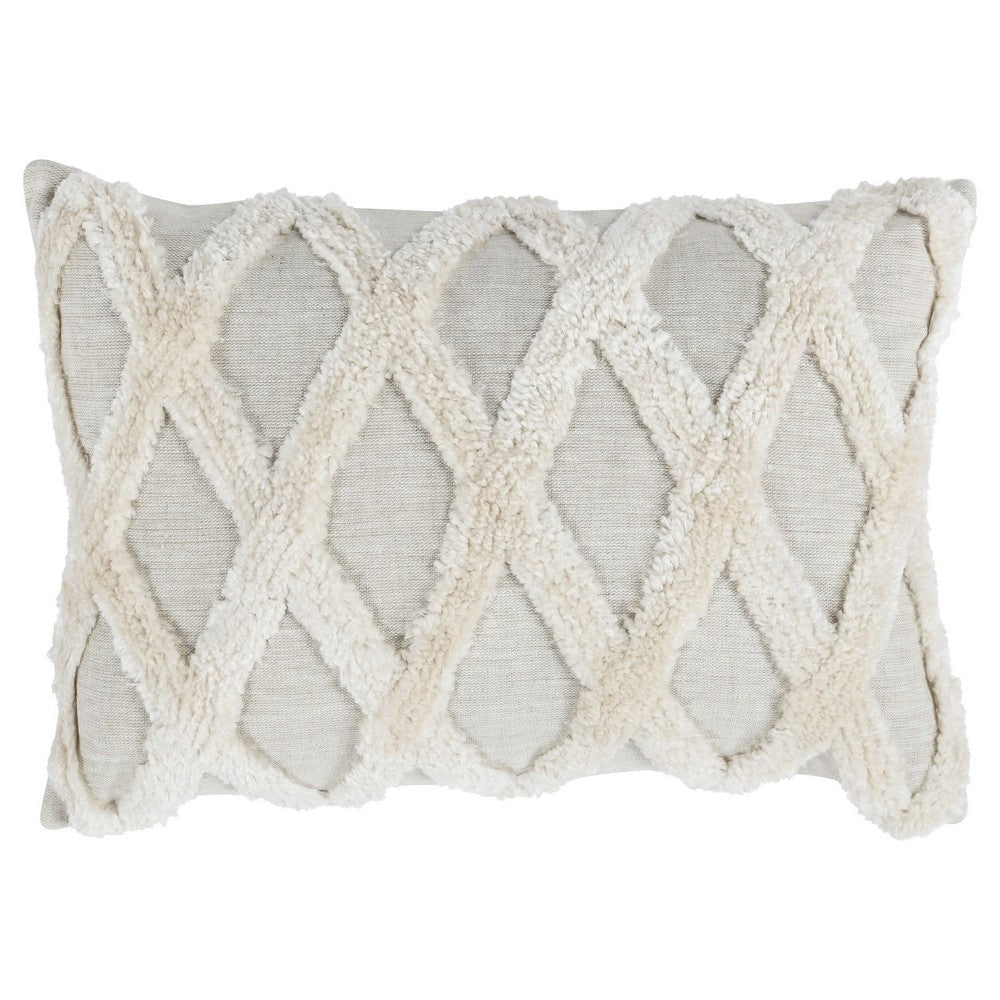 Lumbar Linen Accent Throw Pillow | 14 x 20 | Tufted Diamond Pattern | Ivory