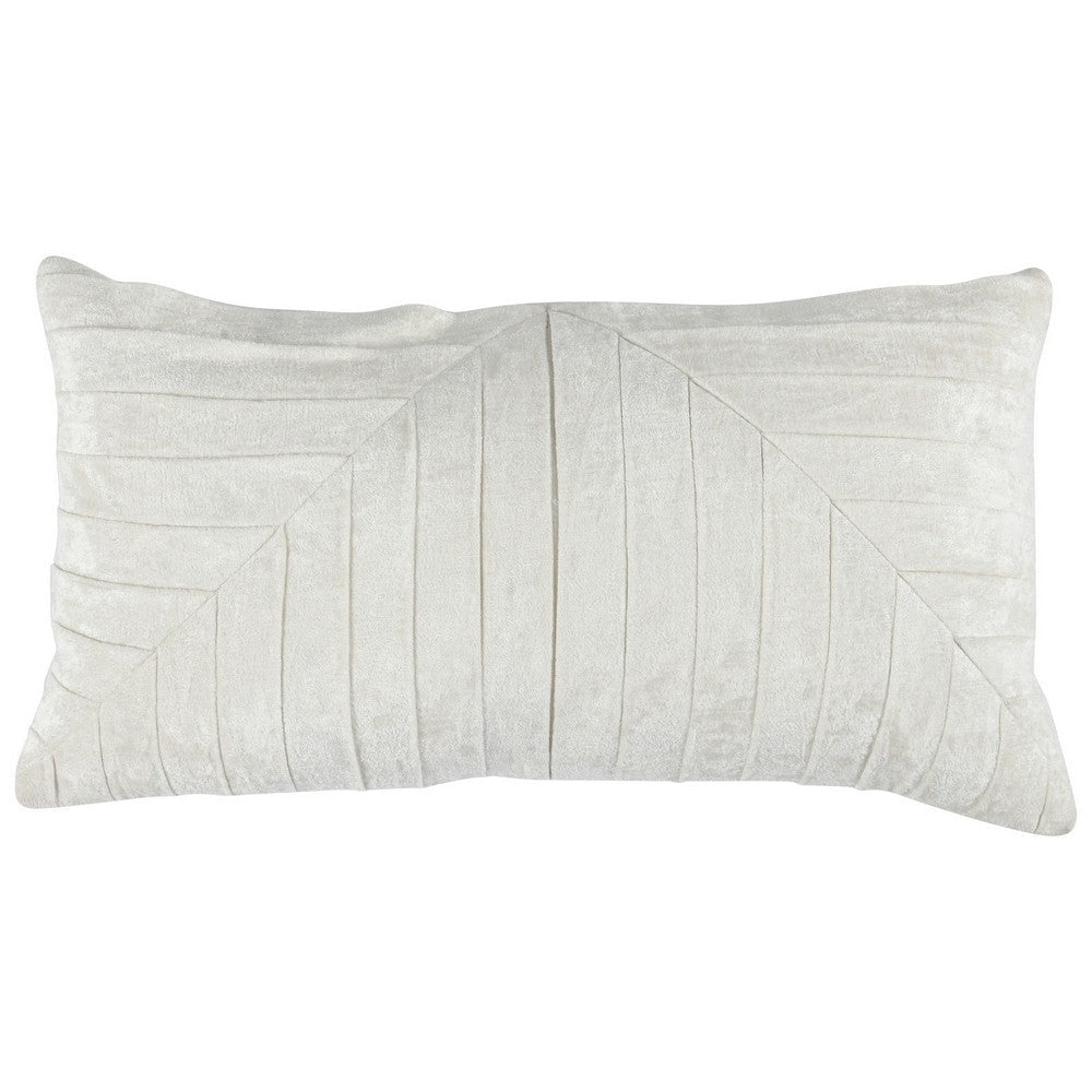 14 x 26 Lumbar Accent Throw Pillow, Hand Pleated, Vintage, Ivory White By Casagear Home