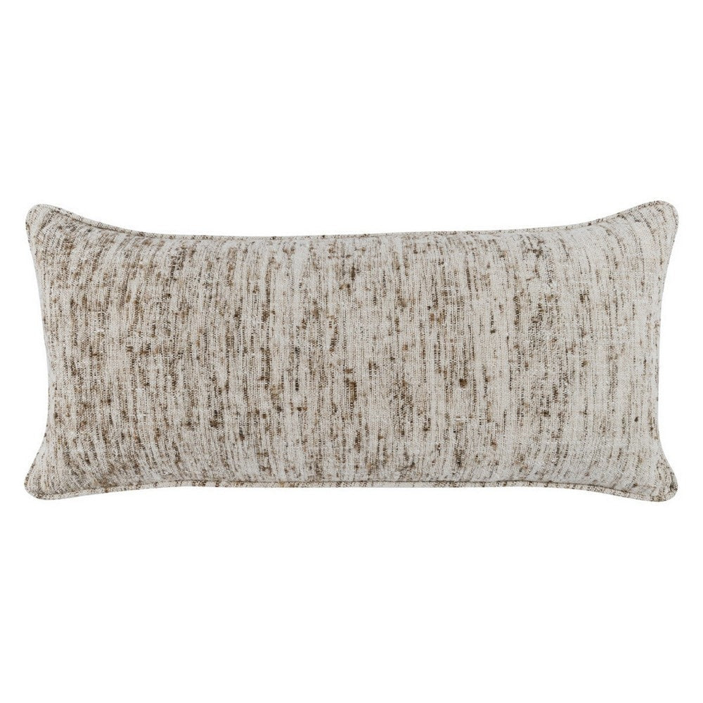 16 x 36 Accent Lumbar Throw Pillow, High Low Texture, Woven Fabric, Ivory By Casagear Home