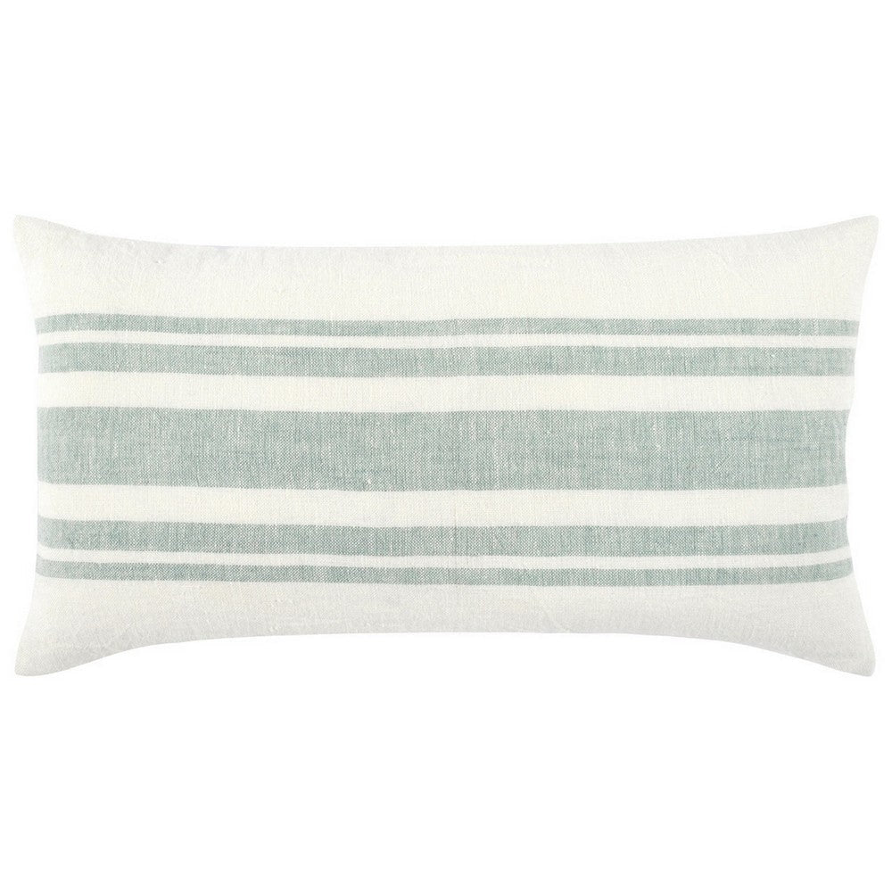 14 x 26 Accent Lumbar Throw Pillow, Stripe Design, Eucalyptus, White, Green By Casagear Home