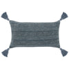 14 x 26 Lumbar Throw Pillow, Handwoven Stripes, Cotton Linen, Tassels, Blue By Casagear Home