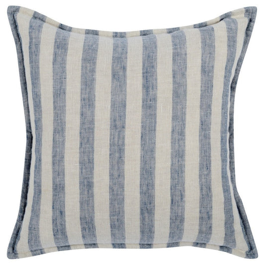 18 x 18 Throw Pillow, Linen Cover, Woven Stripes, Flanges, Blue and White By Casagear Home