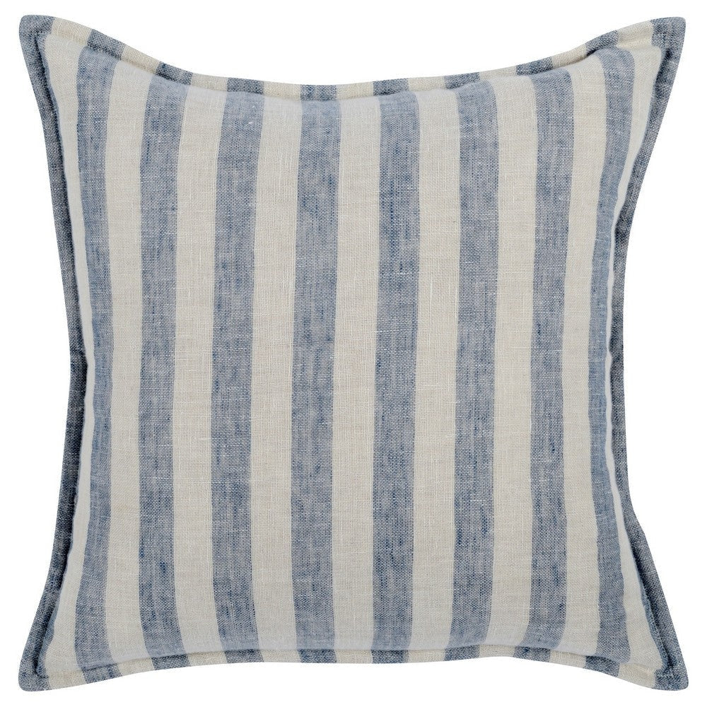 Throw Pillow | 18 x 18 | Linen Cover | Woven Stripes | Flanges | Blue White