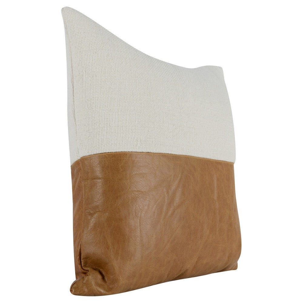 20 x 20 Throw Pillow Genuine Leather Cover Dual Tone Brown and White By Casagear Home BM283701