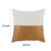 20 x 20 Throw Pillow Genuine Leather Cover Dual Tone Brown and White By Casagear Home BM283701