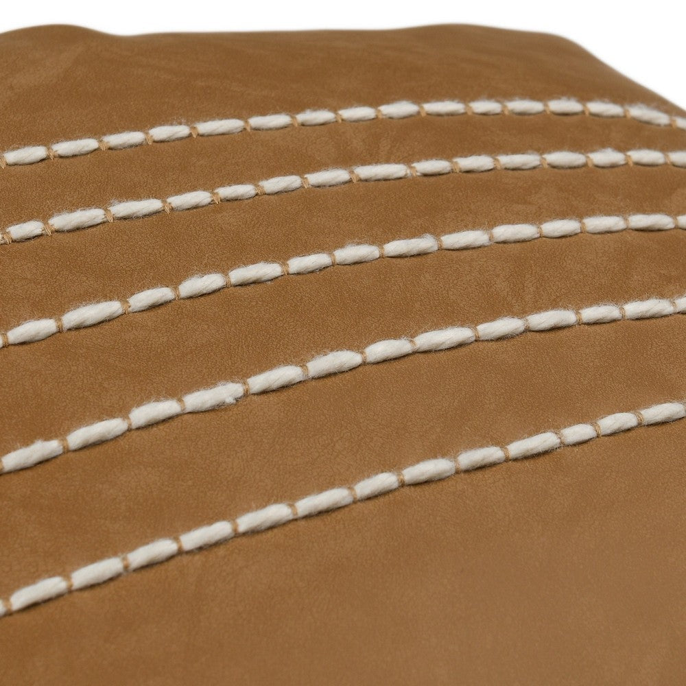 Karen 14 x 26 Lumbar Throw Pillow Tassels Light Brown with White Stripes By Casagear Home BM283711