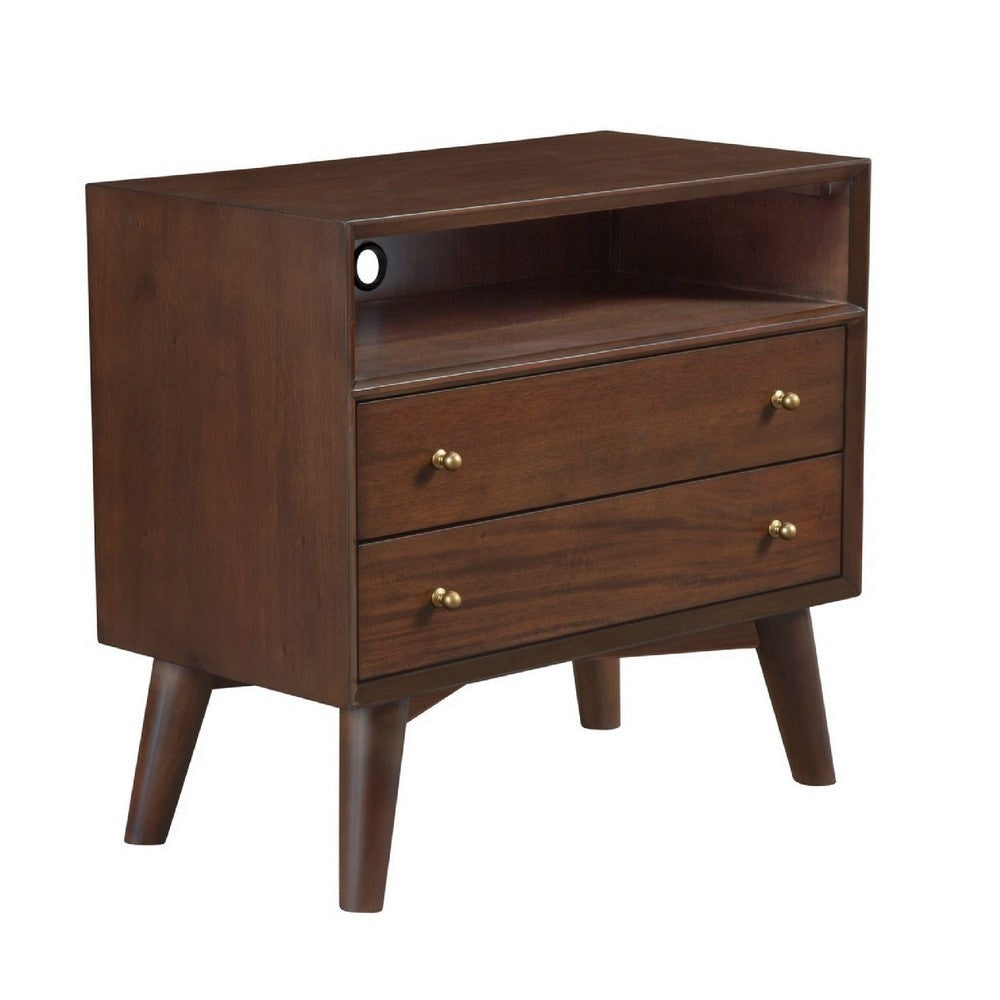 Ian Nightstand | 28" | 2 Drawers | Open Cubby | Mahogany Wood | Walnut Brown