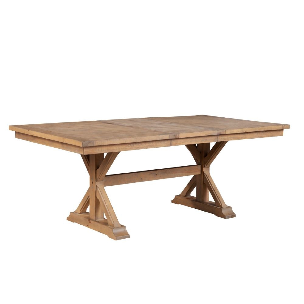 Tess 78 Inch Dining Table, Extendable Leaf, Trestle Base, Natural Brown By Casagear Home