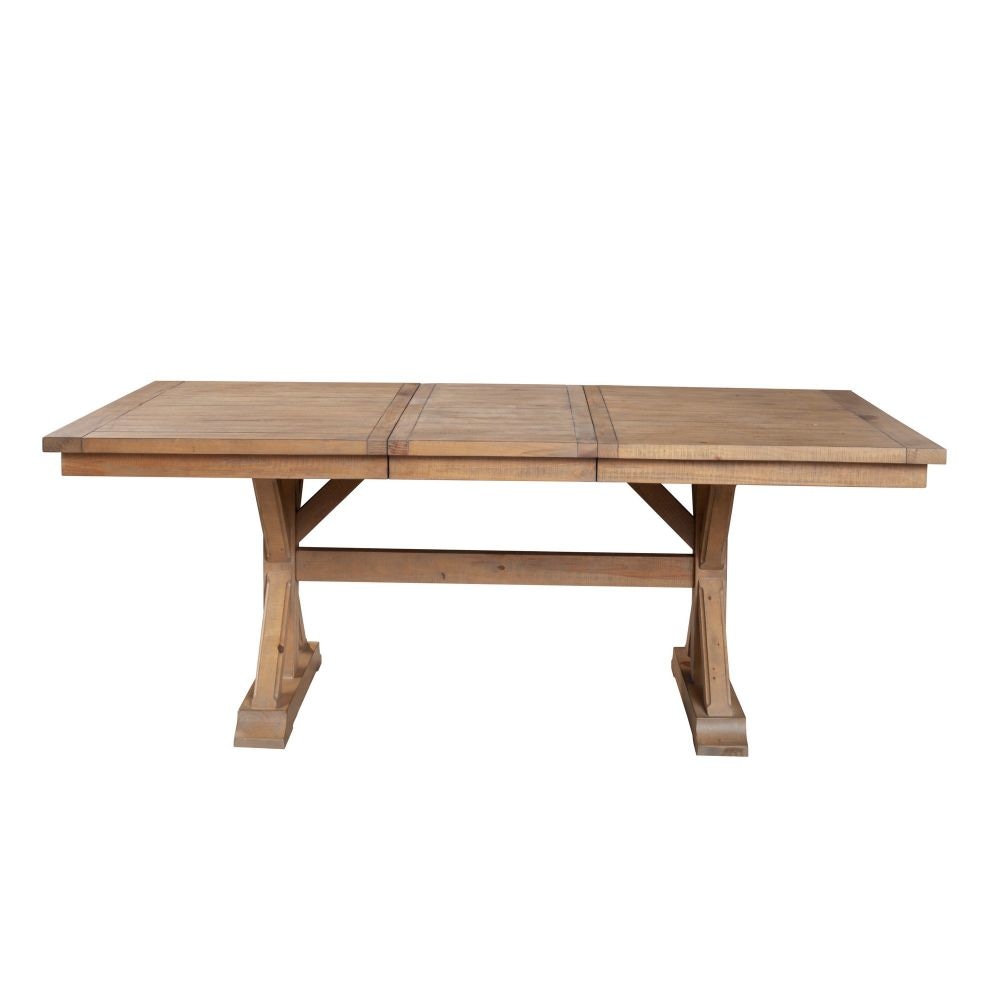 Tess 78 Inch Dining Table Extendable Leaf Trestle Base Natural Brown By Casagear Home BM283849