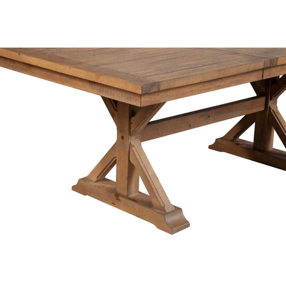Tess 78 Inch Dining Table Extendable Leaf Trestle Base Natural Brown By Casagear Home BM283849