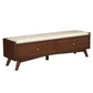 Ian 59 Inch 2 Drawer Accent Bench, Beige Seat, Mahogany Wood, Walnut Brown By Casagear Home