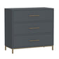 Max 36 Inch 3 Drawer Small Dresser Chest, Brass Metal Frame, Slate Gray By Casagear Home