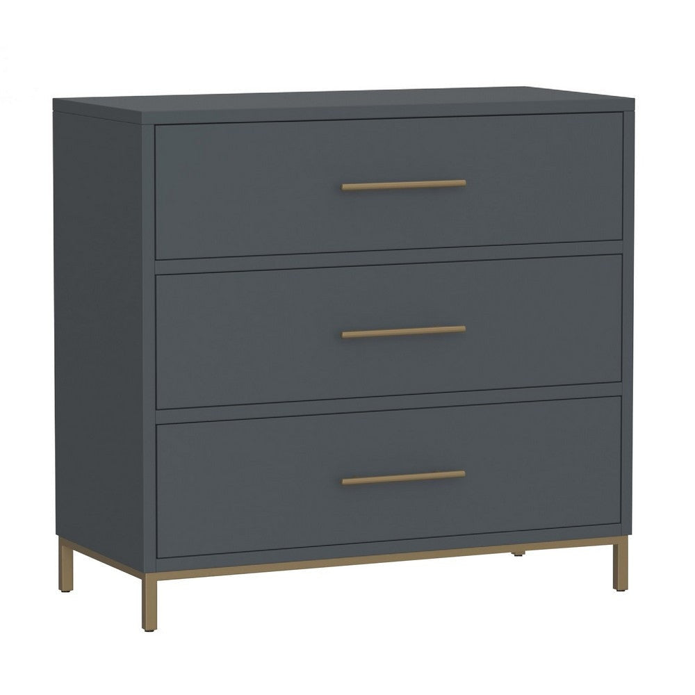 Max Small Dresser Chest | 36" | 3 Drawers | Brass Metal Frame | Slate Gray