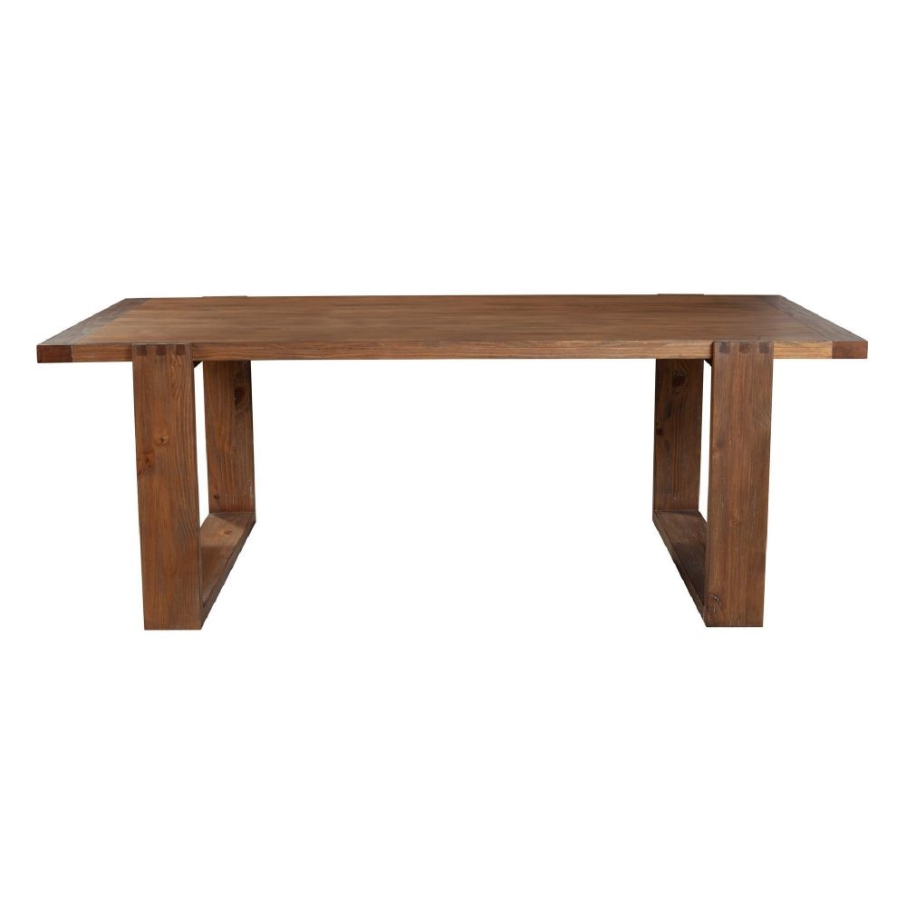 Paige 84 Inch Dining Table, Solid Wood, Sled Design Base, Natural Brown By Casagear Home