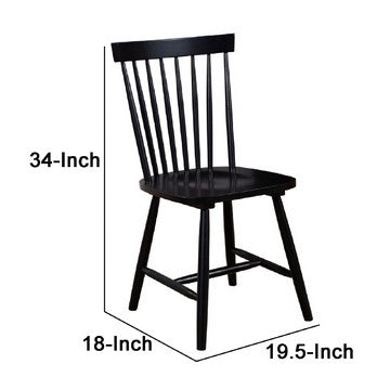 Ray 18 Inch Dining Side Chair Rubberwood Windsor Back Set of 2 Black By Casagear Home BM283868