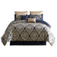 Nova King Comforter Set | 10 Piece | Polyester | Gold Damask Print | Navy Blue