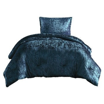 Jay 2 Piece Twin Comforter Set, Polyester Velvet, Deluxe Texture, Blue By Casagear Home