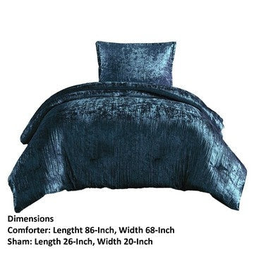 Jay 2 Piece Twin Comforter Set Polyester Velvet Deluxe Texture Blue By Casagear Home BM283888