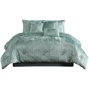 Jay 7 Piece Queen Comforter Set, Green Polyester Velvet Deluxe Texture By Casagear Home