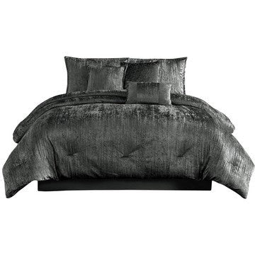 Jay Queen Comforter Set | 7 Piece | Polyester Velvet Deluxe Texture | Gray