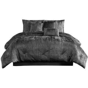 Jay 7 Piece Queen Comforter Set, Polyester Velvet Deluxe Texture, Gray By Casagear Home