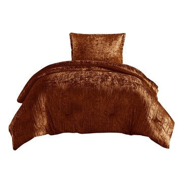 Jay 2 Piece Twin Comforter Set, Copper Polyester Velvet Deluxe Texture By Casagear Home
