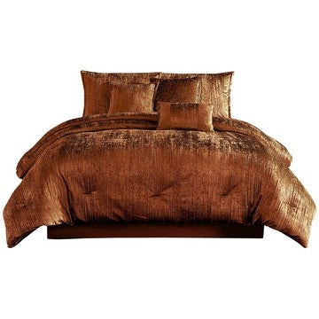 Jay Queen Comforter Set | 7 Piece | Polyester Velvet Deluxe Texture | Copper