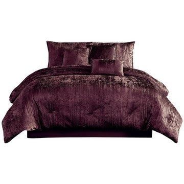 Jay 7 Piece Queen Comforter Set, Purple Polyester Velvet, Deluxe Texture By Casagear Home