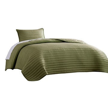 Cabe 2 Piece Twin Comforter Set, Polyester Puffer Channel Quilted, Green By Casagear Home