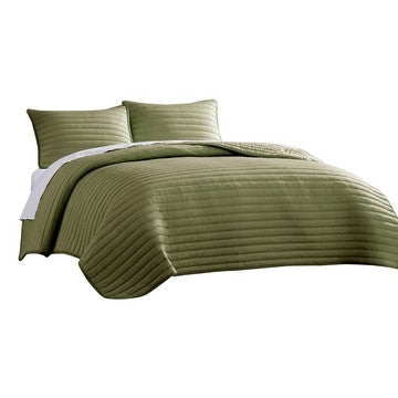 Cabe 3 Piece Queen Comforter Set, Polyester Puffer Channel Quilted, Green By Casagear Home