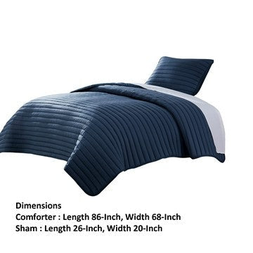 Cabe 2 Piece Twin Comforter Set Polyester Puffer Channel Quilted Navy Blue By Casagear Home BM283911