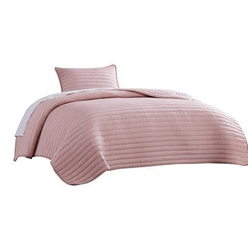 Cabe 2 Piece Twin Comforter Set, Polyester Puffer Channel Quilt, Rose Pink By Casagear Home