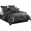 Pixie Queen Comforter Set | 9 Piece | Polyester | Damask Pattern | Charcoal Gray