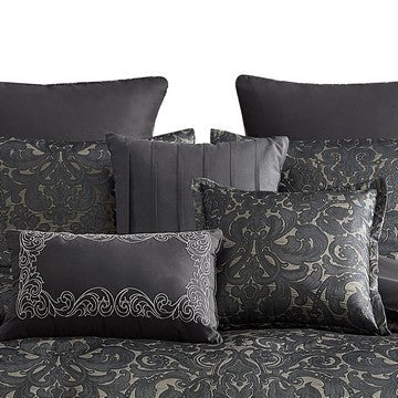 Pixie 9 Piece Polyester King Comforter Set Damask Pattern Charcoal Gray By Casagear Home BM283918