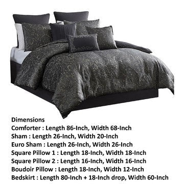Pixie 9 Piece Polyester King Comforter Set Damask Pattern Charcoal Gray By Casagear Home BM283918
