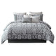 Emma Queen Comforter Set | 9 Piece | Polyester | Gray Silver Velvet Damask